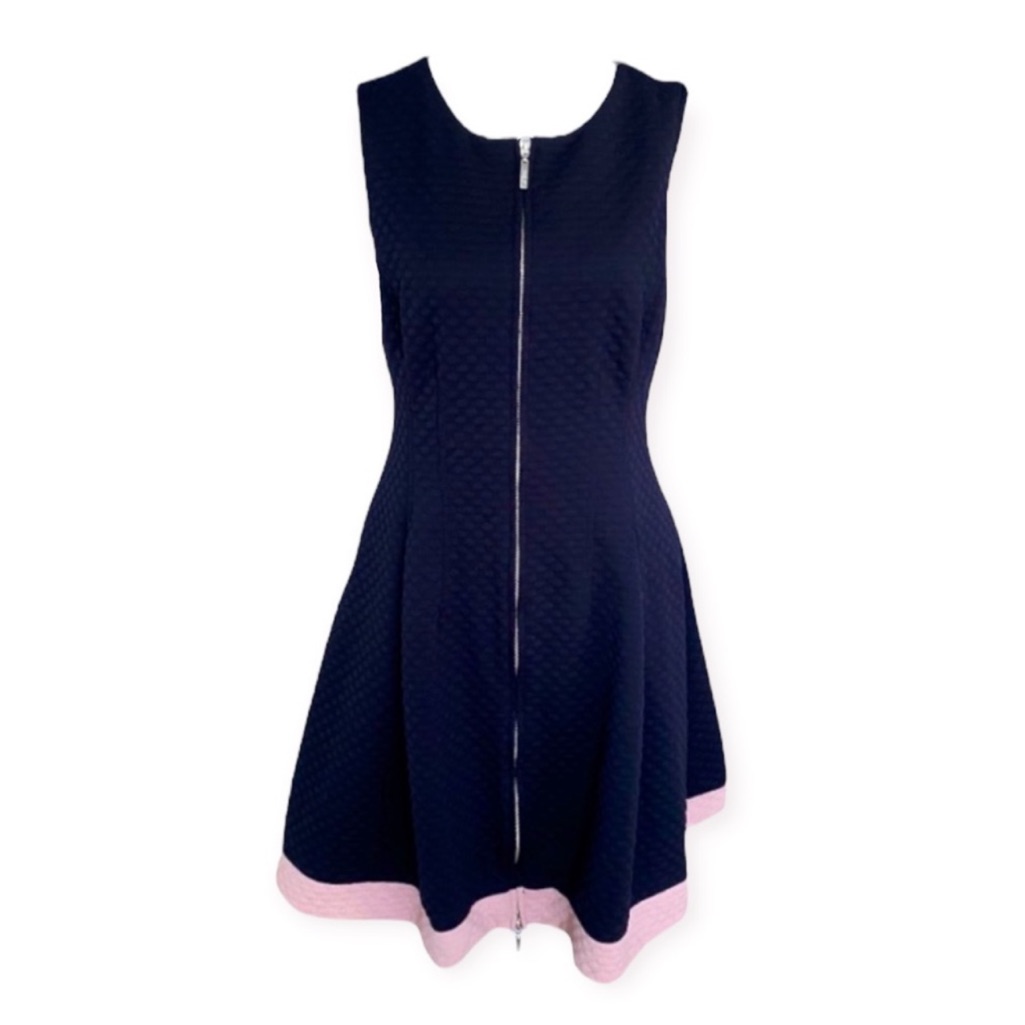 Eliza J Fit & Flare Zip Up Quilted Sleeveless Dress Size Womenâs 6 Navy Pink